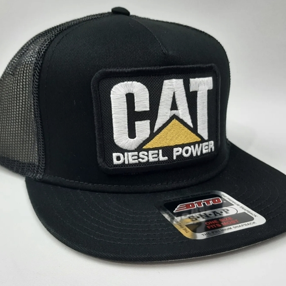 Retro Hat CAT Diesel Power Embroidered Patch Flat Bill Trucker Mesh Blue Collar - Picture 8 of 8